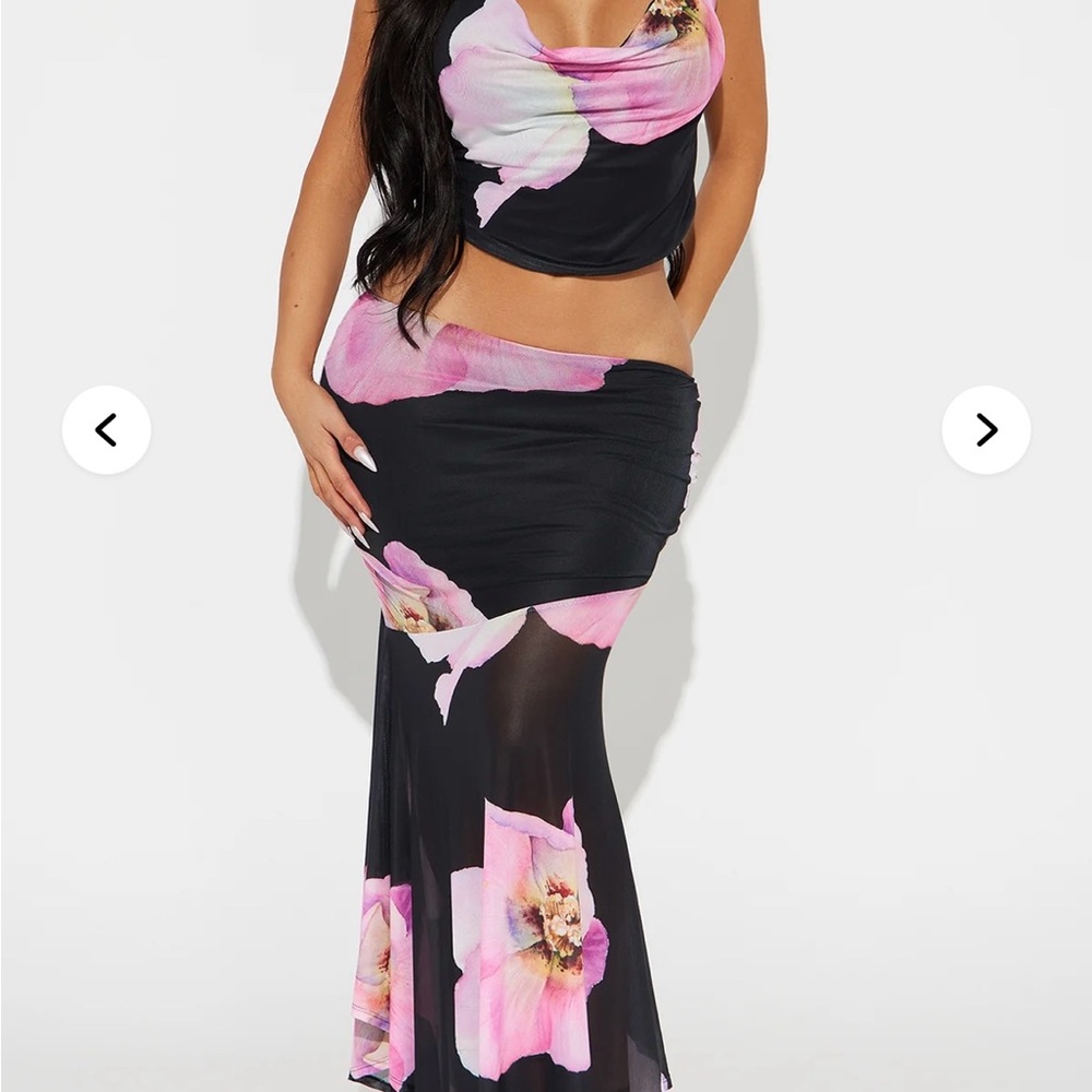 Fashion Nova On Holiday mesh maxi skirt set size s